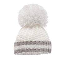 H648-W-BP: White Ribbed Hat w/Pom Pom (0-12m)